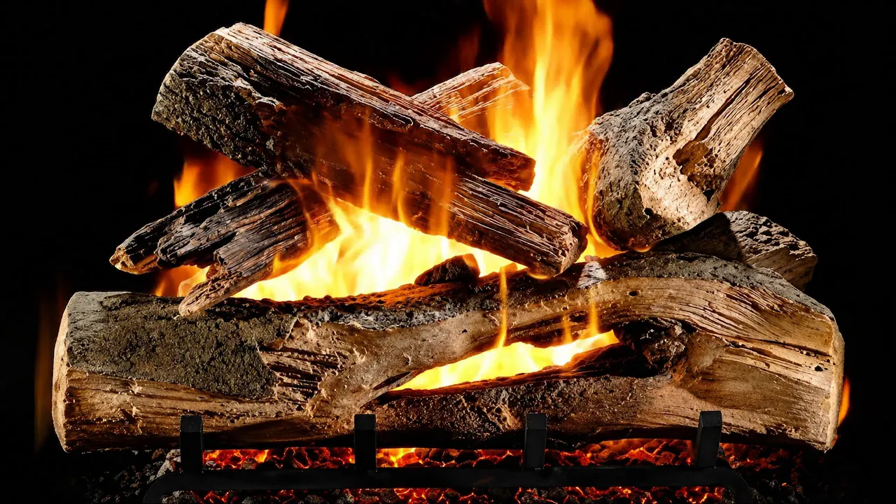 Premium gas log set with a tall flame