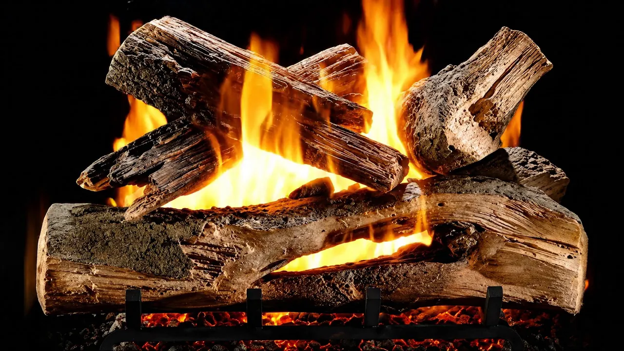 Realistic gas logs with a warm flame